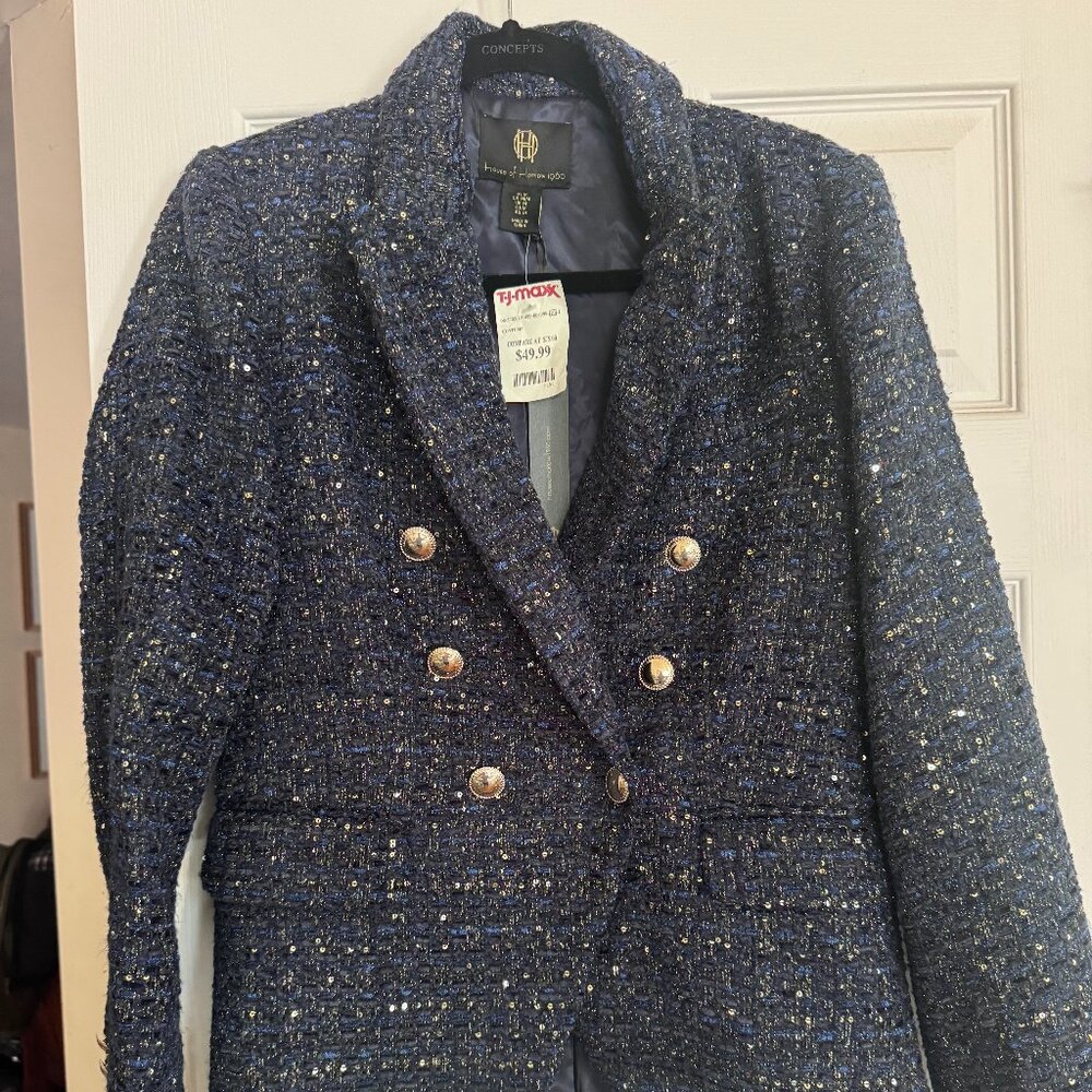 Never Worn House Of Harlow 1960 Sparkly Blue Metallic Tweed Blazer - Medium